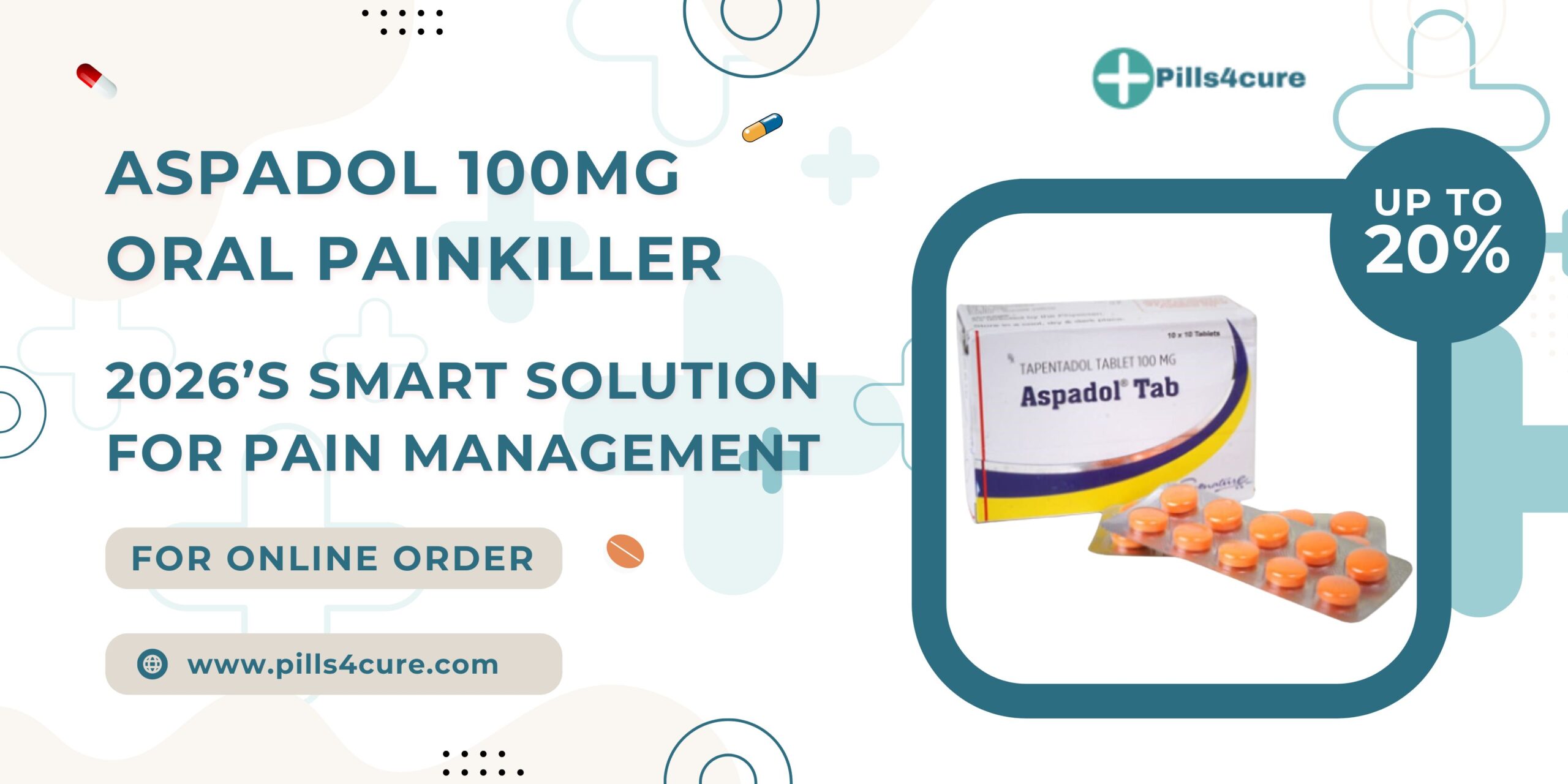 Aspadol 100mg tablet for severe pain relief and pain management treatment concept with medical background.