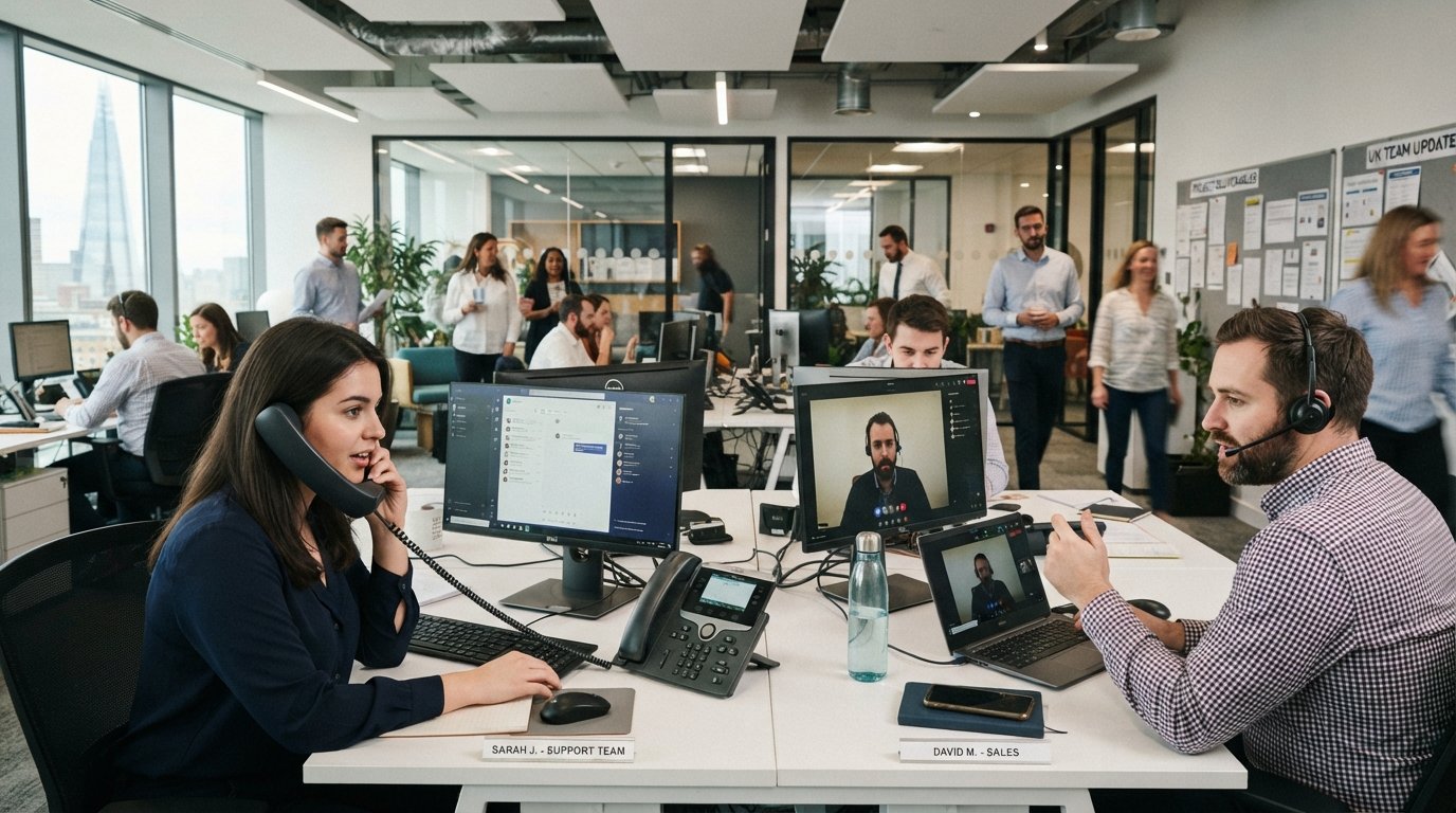 UK office employee using a cloud-based SIP trunk phone system